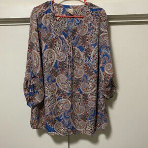 Faded Glory 3/4 length sleeve, blue paisley & more blouse, size 2X